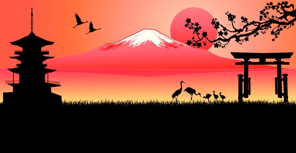 Landscape, Mount Fuji at sunset