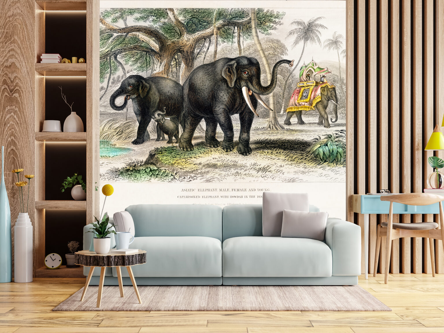 Asya Fili Ve Kaparison Fil Pano Duvar Kağıdı Crystal Wallpaper