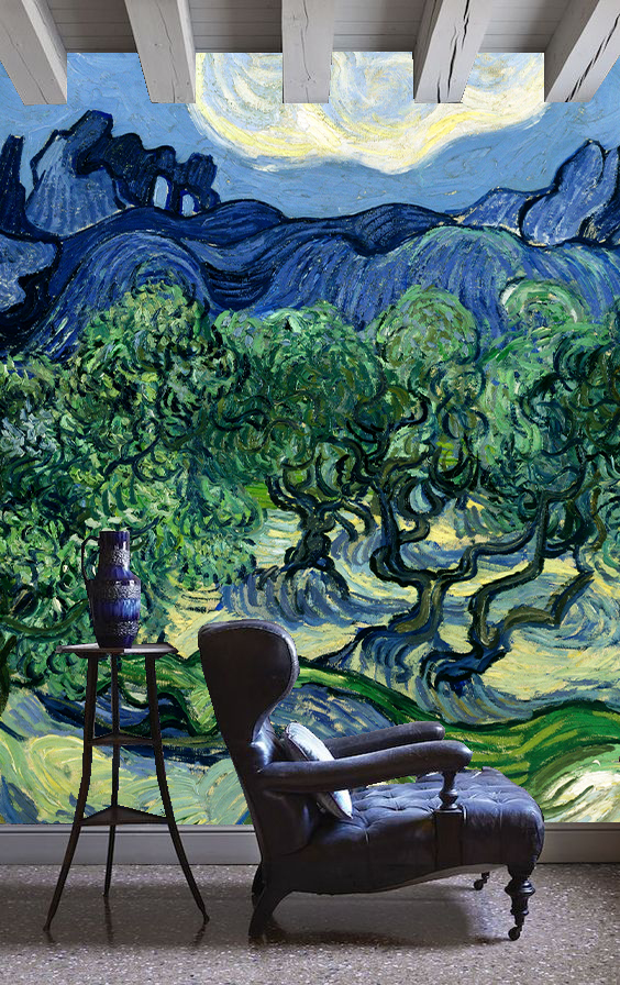 Alpilles ile Zeytin Ağaçları, Vincent Van Gogh Pano Duvar Kağıdı1