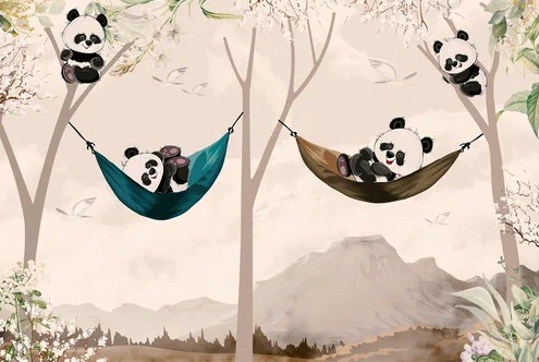 Sevimli Pandalar Pano Duvar Kağıdı